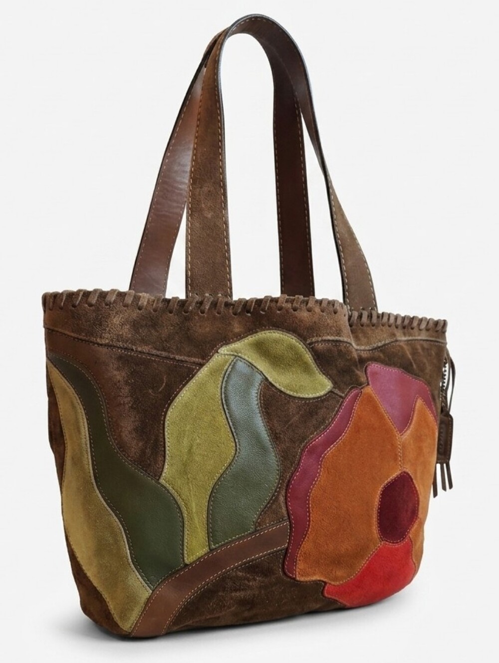 Coach 9258 Elusive Brown Multi Suede Patchwork Tote Poppy for Peace Excellent